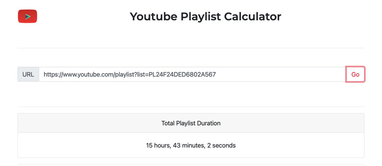 YOUTUBE PLAYLIST CALCULATOR