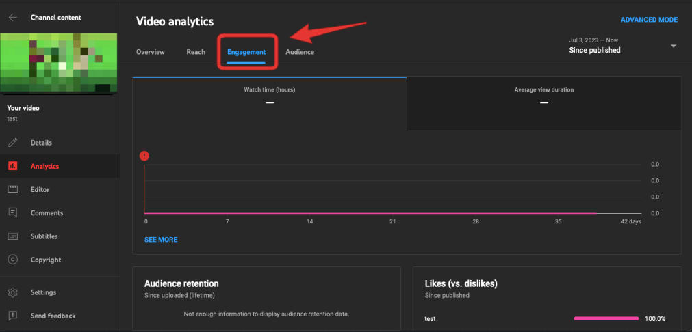 youtube video engagement tab