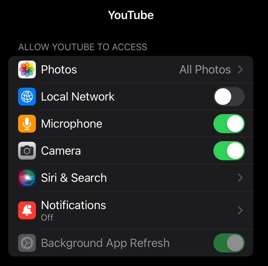 youtube access settings