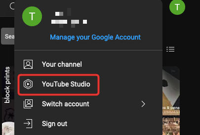 youtube studio menu