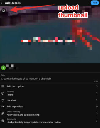 youtube upload video thumbnail mobile