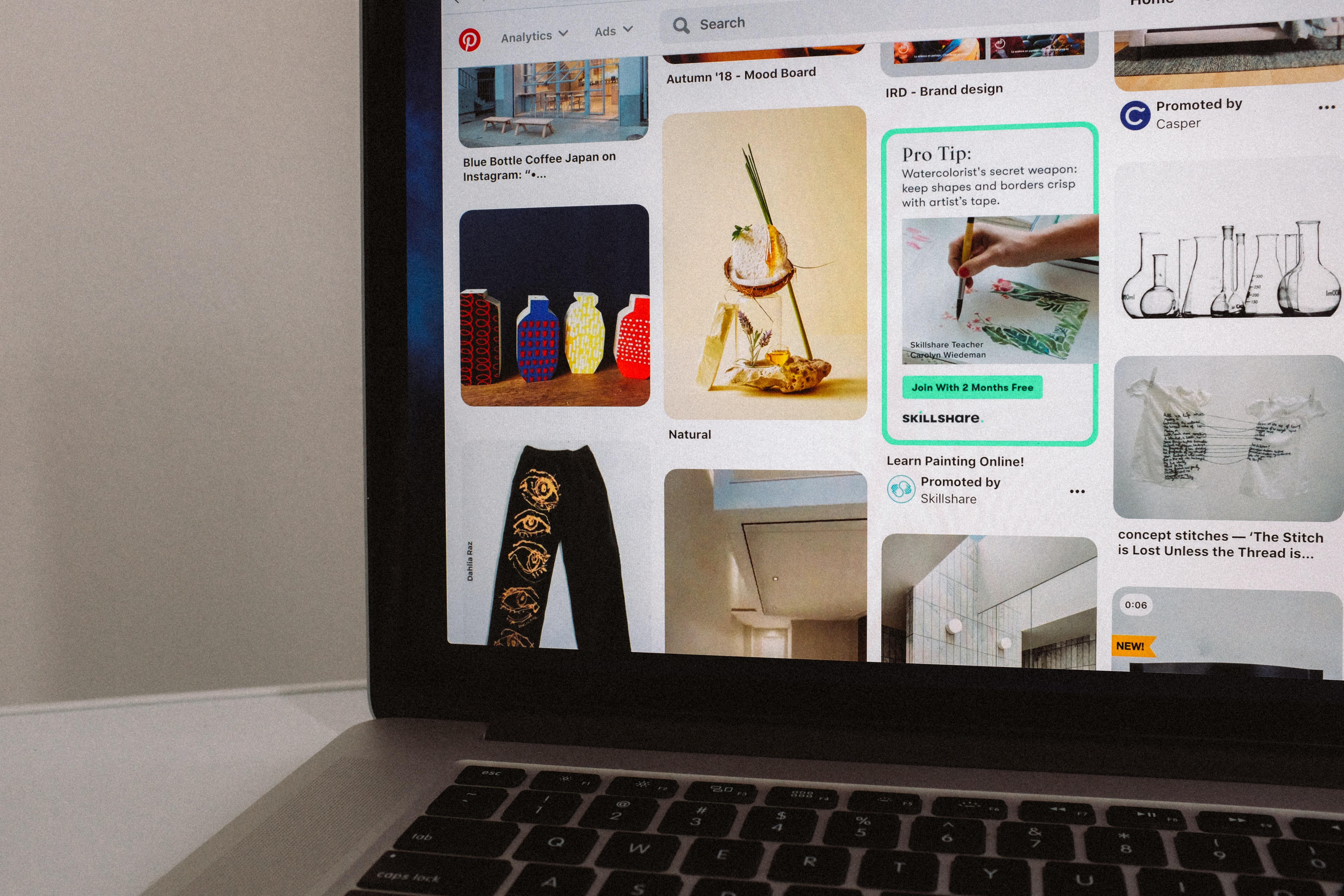 Pinterest pins on homepage