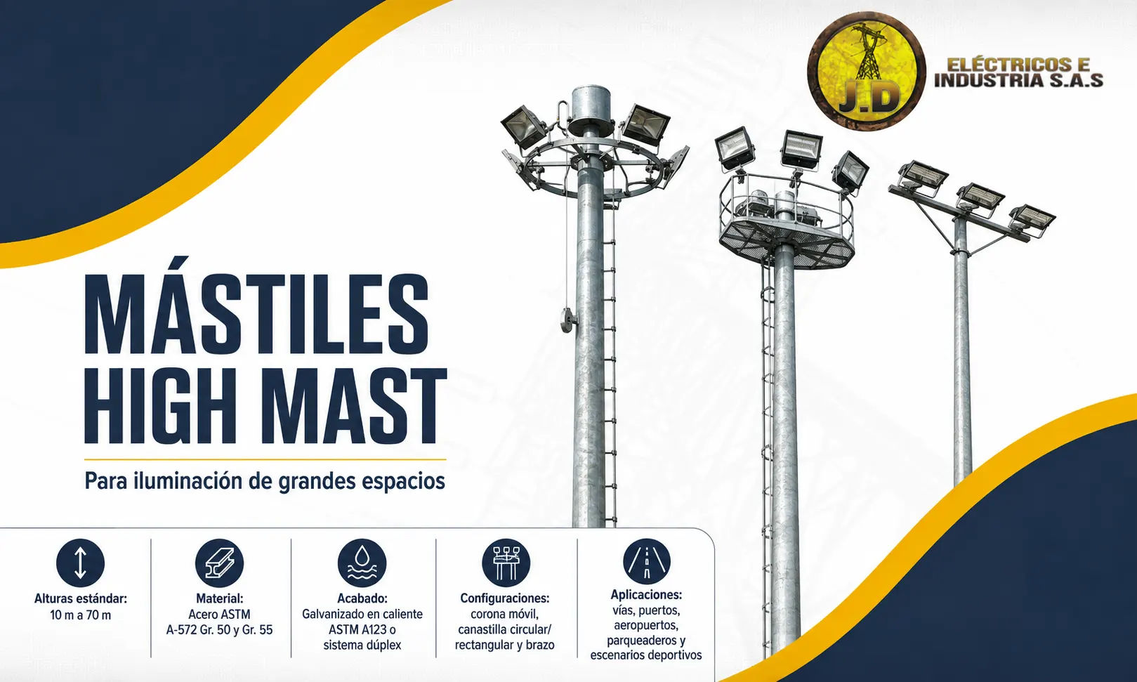 Mástil High Mast con Canastilla Rectangular Fija Mástil High Mast con Canastilla Rectangular Fija