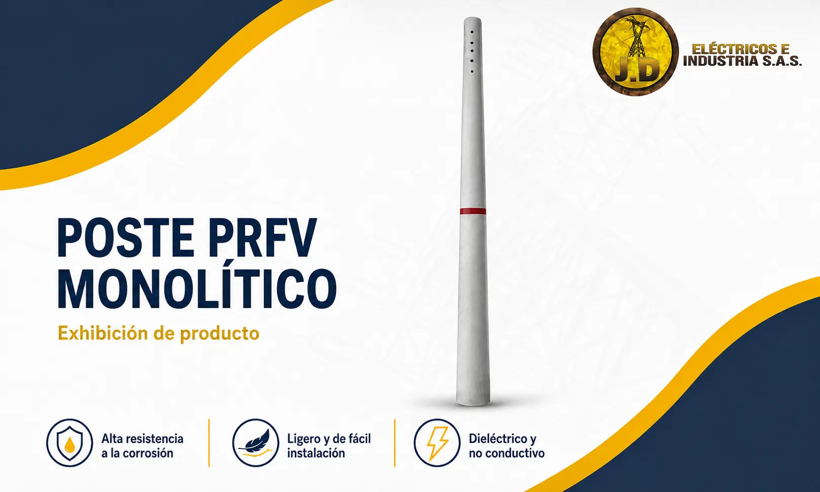 Poste Fibra de Vidrio Monolítico 12 m 1050 Kgf, imagen 1 de 2