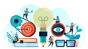 illustration of idea and inspiration in student learning pencil with lightbulb idea learn to reach target looking for illumination and science i