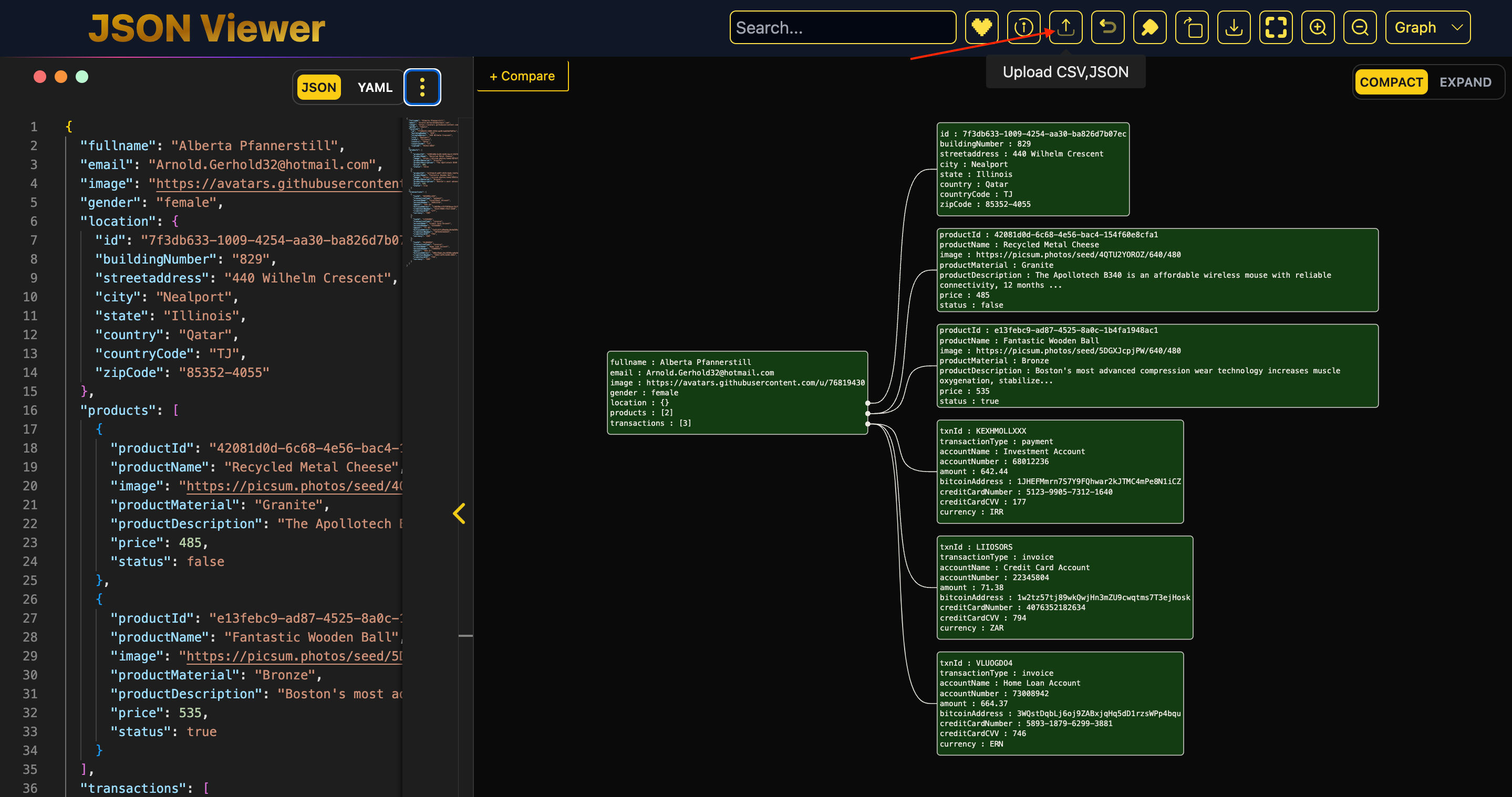 Upload JSON file to jsonviewer.tools