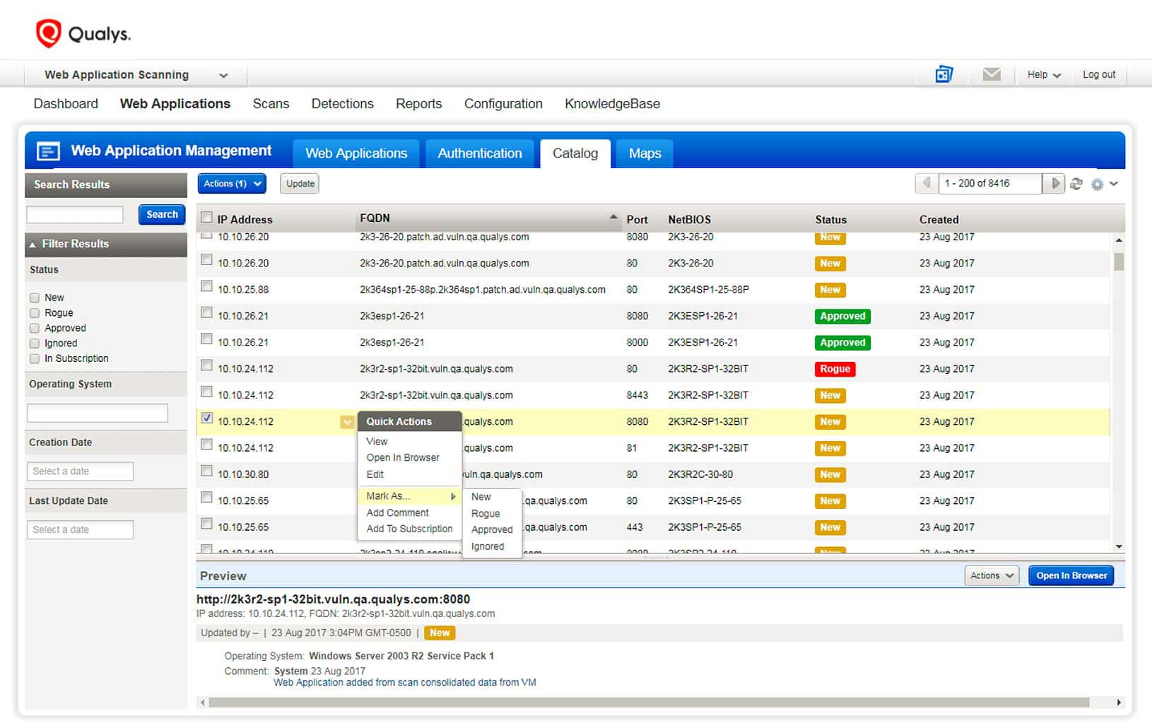 Qualys Web Application Scanning