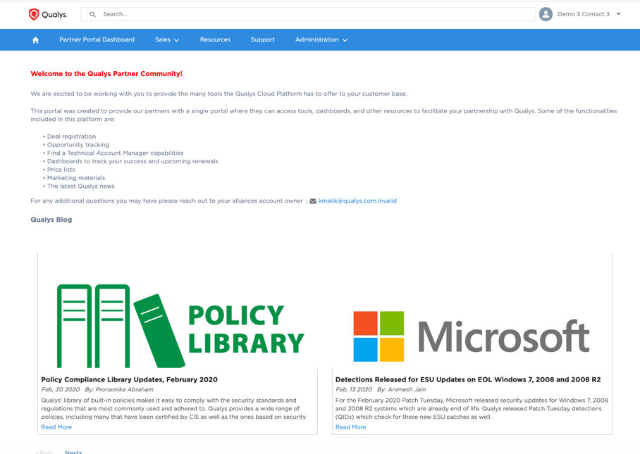 Partner portal homepage: