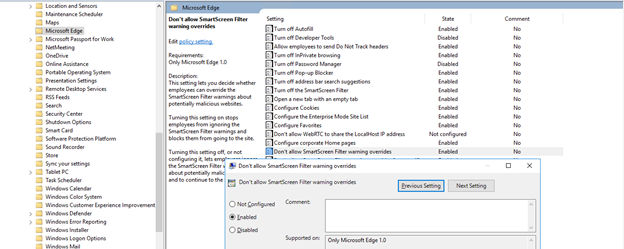 Prohibit SmartScreen Filter Warning Overrides (screenshot)