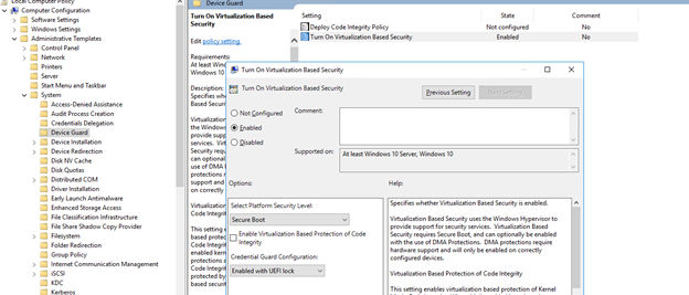 Enable Virtualization-Based Security with Credential Guard (screenshot)