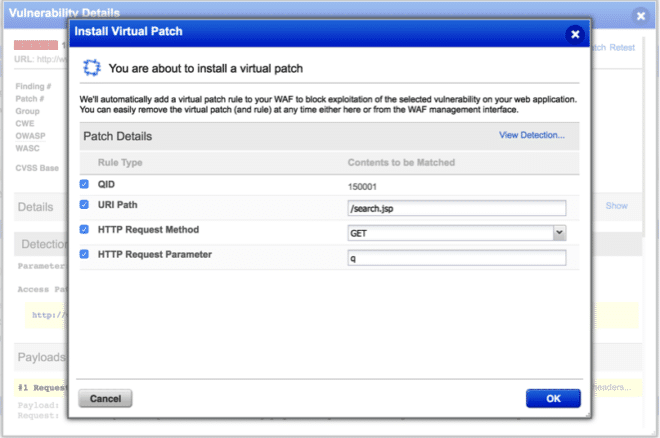 screenshot of virtual patch interface
