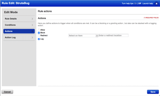 Edit Rule Actions