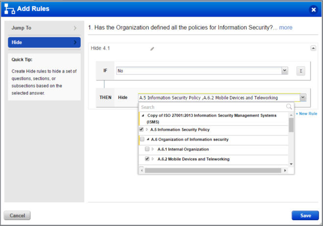 Hide a rule in Qualys Security Assessment Questionnaire