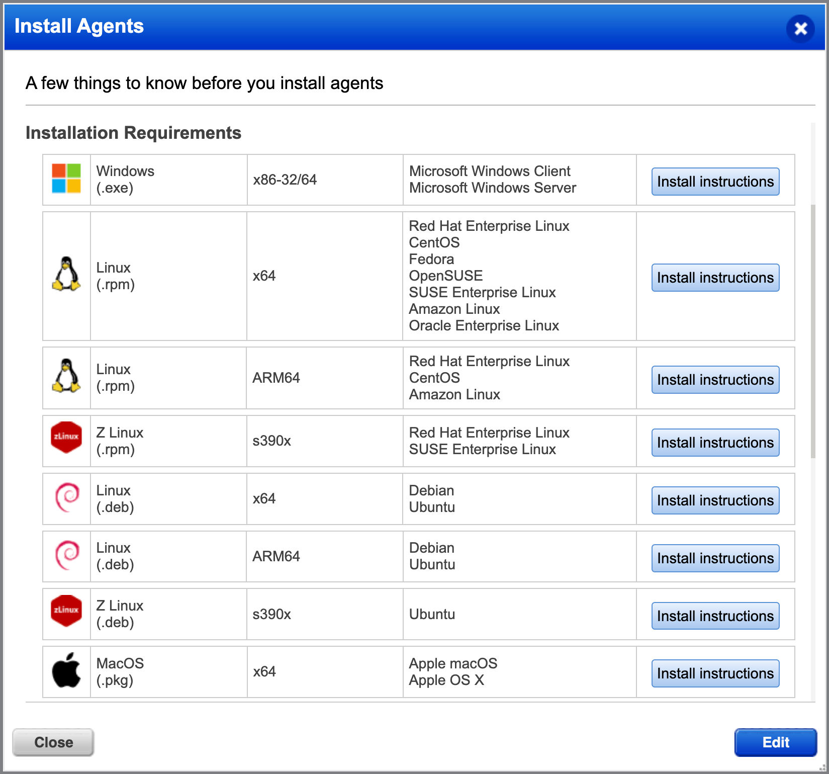 Qualys Cloud Platform: Install Agents screen 
