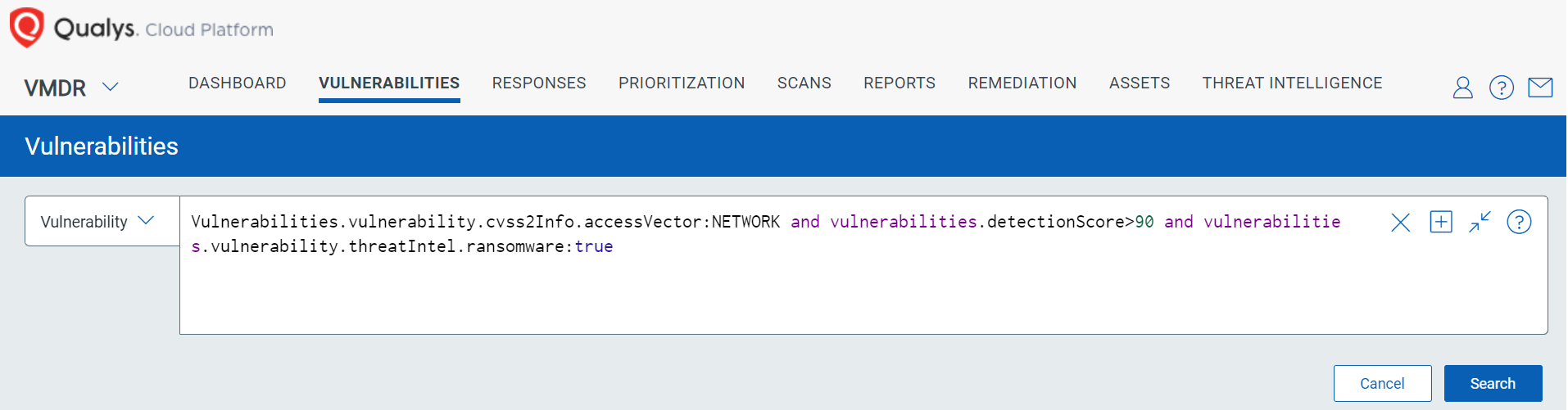 Vulnerability QQL Search in VMDR