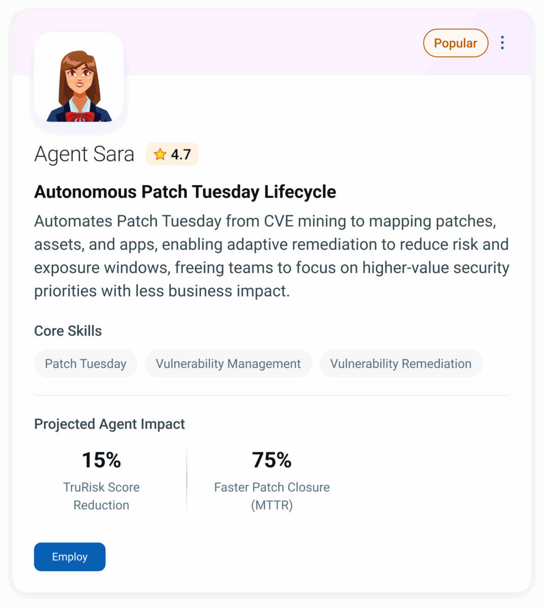 Risk Elimination with Agent Sara