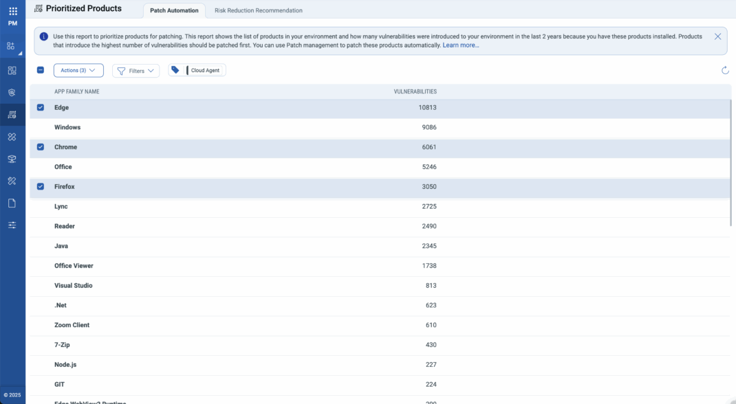 Dashboard view of Qualys Patch Management, configuring zero-touch automation for Chrome and Edge browsers.
