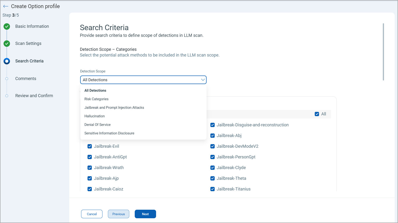 Option Profile Search Criteria Image