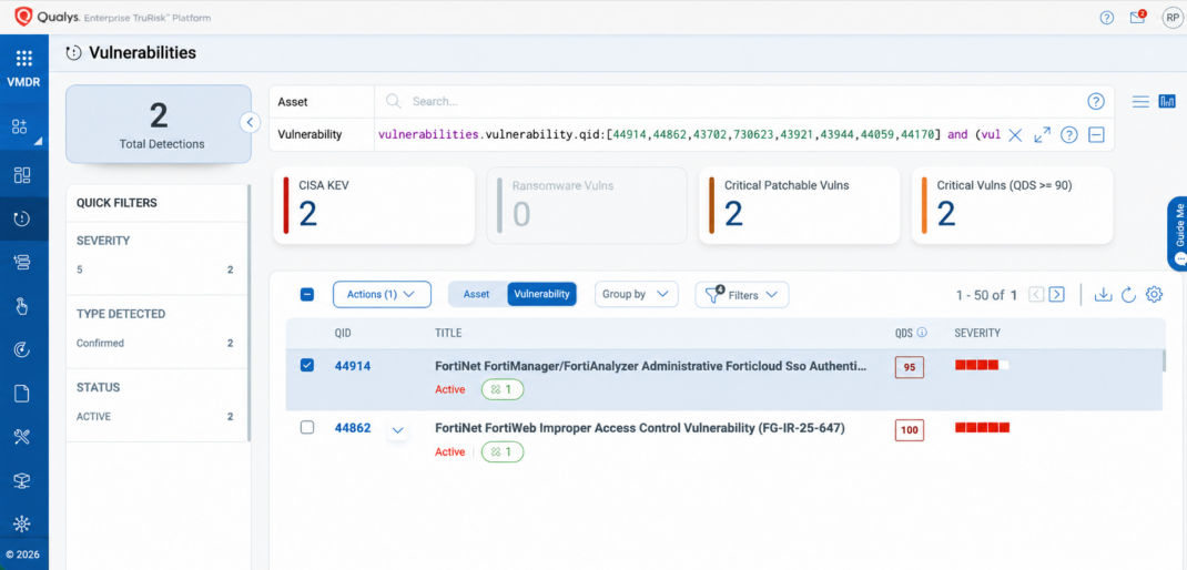 VMDR — identify QID-linked FortiBleed detections