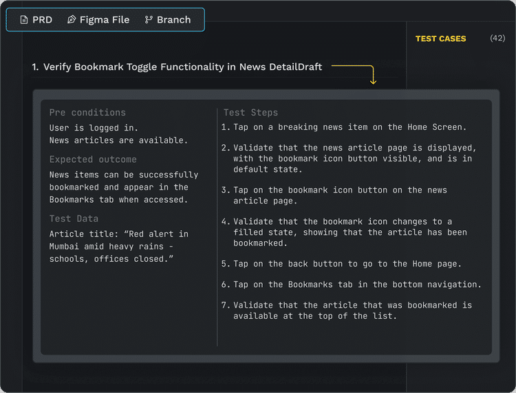 AI test generation interface