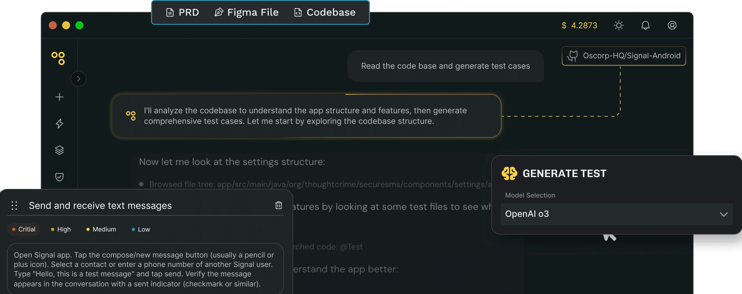 Test generation dashboard showing comprehensive test coverage