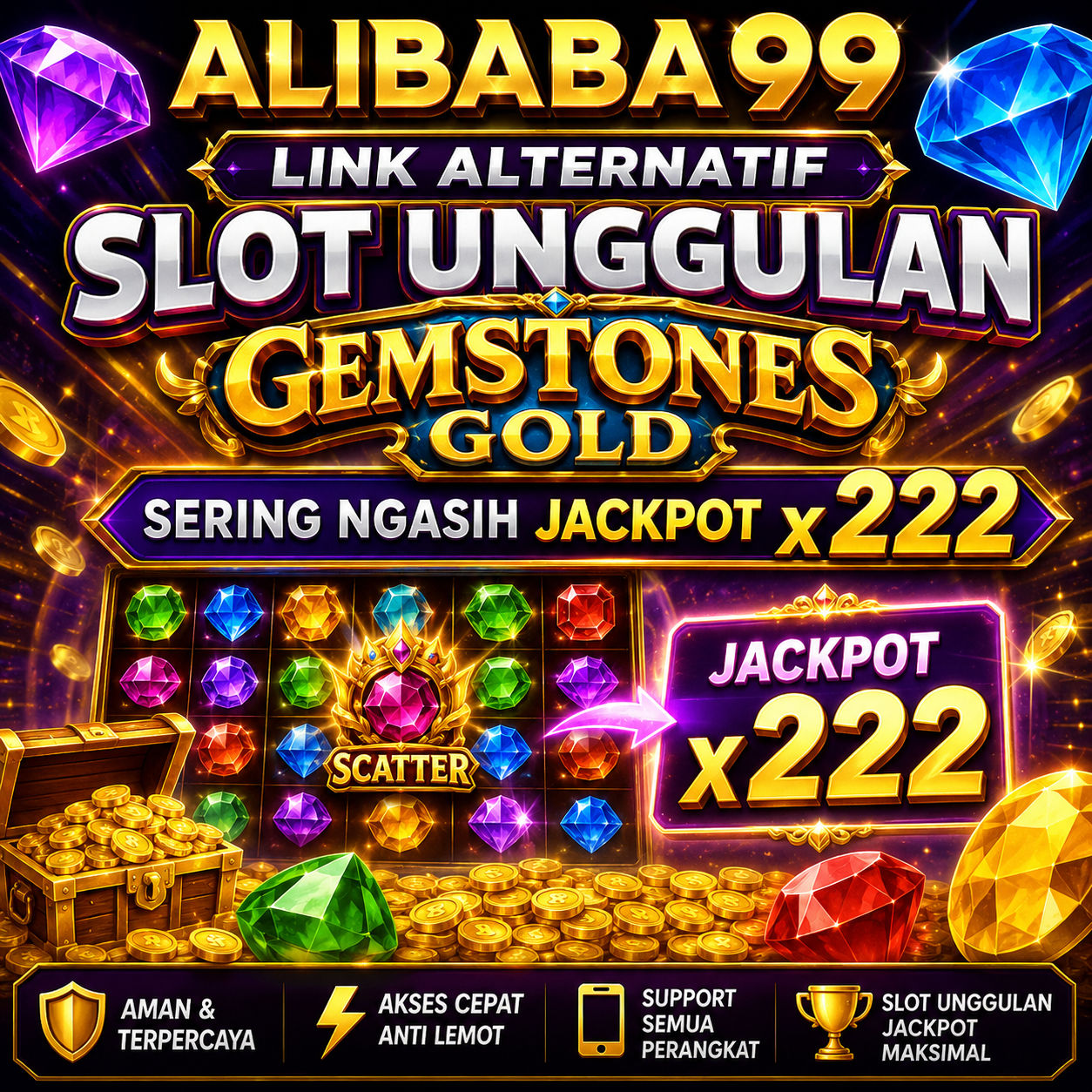 Thumbnail 1 of 3, Poster, ALIBABA99: Link Alternatif Slot Unggulan Gemstones Gold Sering Ngasih Jackpot x222 designed and sold by ALIBABA99.