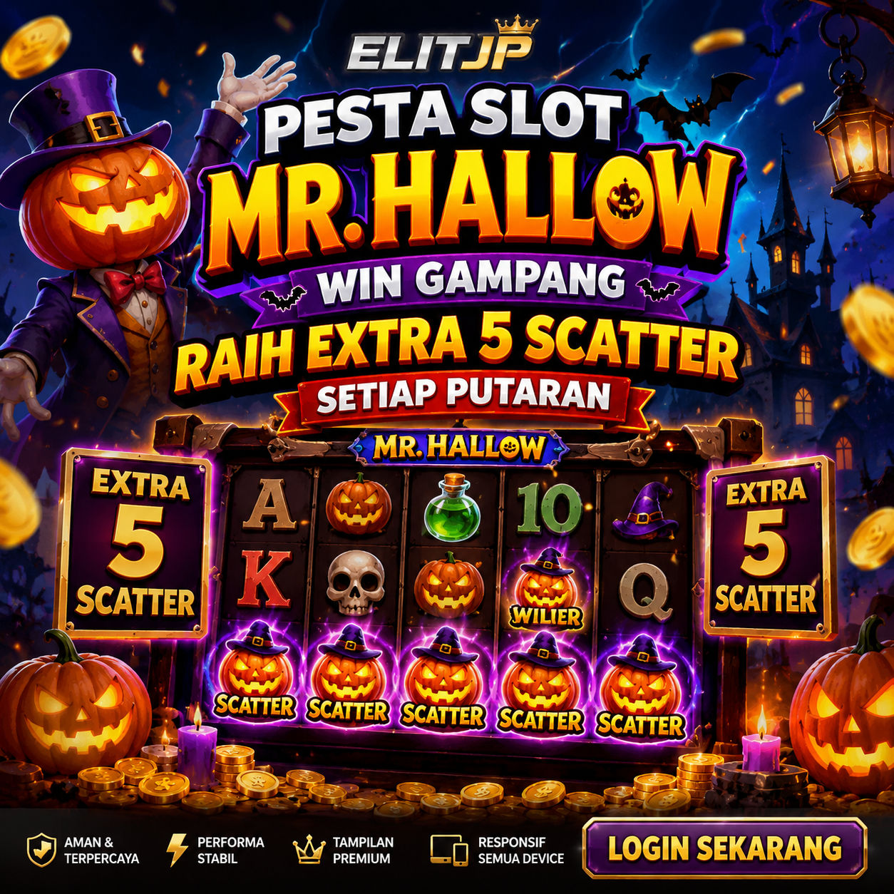 ELITJP: Pesta Slot Mr. Hallow Win Gampang, Raih Extra 5 Scatter Setiap Putaran.