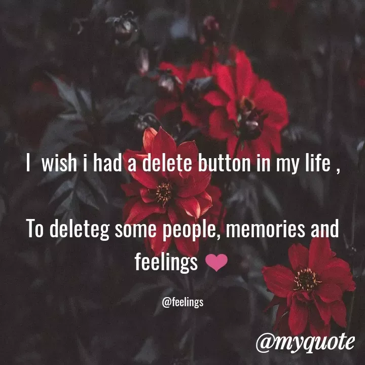 Quote by Shreya Kashyap - I  wish i had a delete button in my life ,

To deleteg some people, memories and feelings ❤️

@feelings - Made using Quotes Creator App, Post Maker App