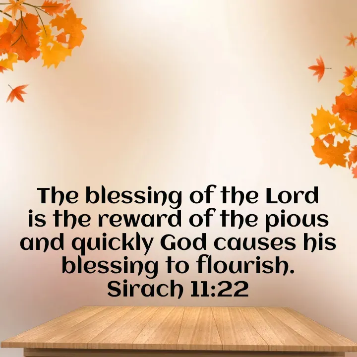 Quote by Felsi D'souza - The blessing of the Lord is the reward of the pious and quickly God causes his blessing to flourish.
Sirach 11:22 - Made using Quotes Creator App, Post Maker App