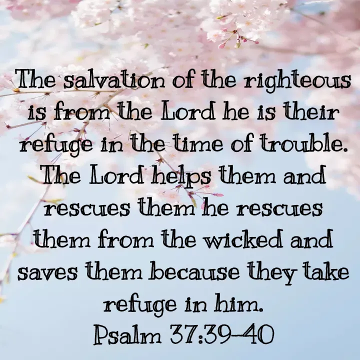 Quote by Felsi D'souza - The salvation of the righteous is from the Lord he is their refuge in the time of trouble. The Lord helps them and rescues them he rescues them from the wicked and saves them because they take refuge in him.
Psalm 37:39-40 - Made using Quotes Creator App, Post Maker App