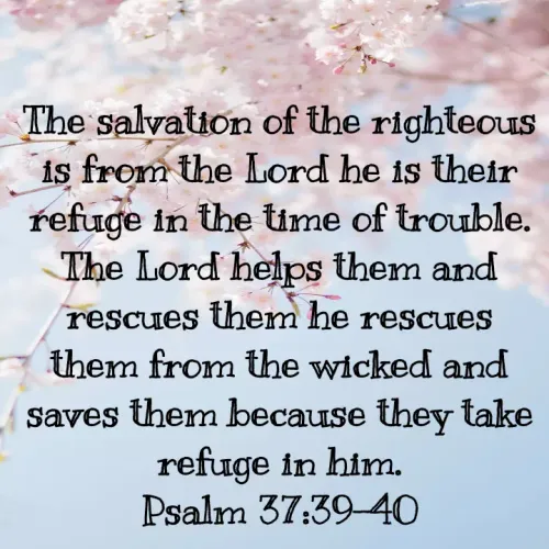 Quotes by Felsi D'souza - The salvation of the righteous is from the Lord he is their refuge in the time of trouble. The Lord helps them and rescues them he rescues them from the wicked and saves them because they take refuge in him.
Psalm 37:39-40