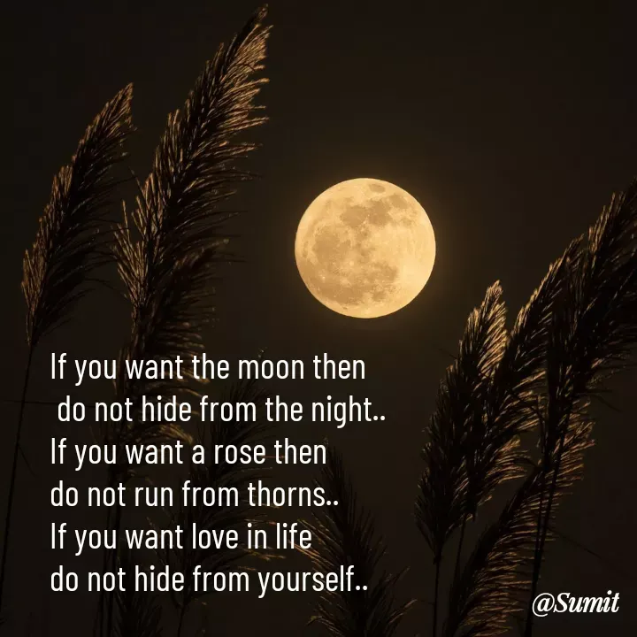 Quote by Sumit Rajawat - If you want the moon then
 do not hide from the night..
If you want a rose then
do not run from thorns..
If you want love in life 
do not hide from yourself.. 

 - Made using Quotes Creator App, Post Maker App