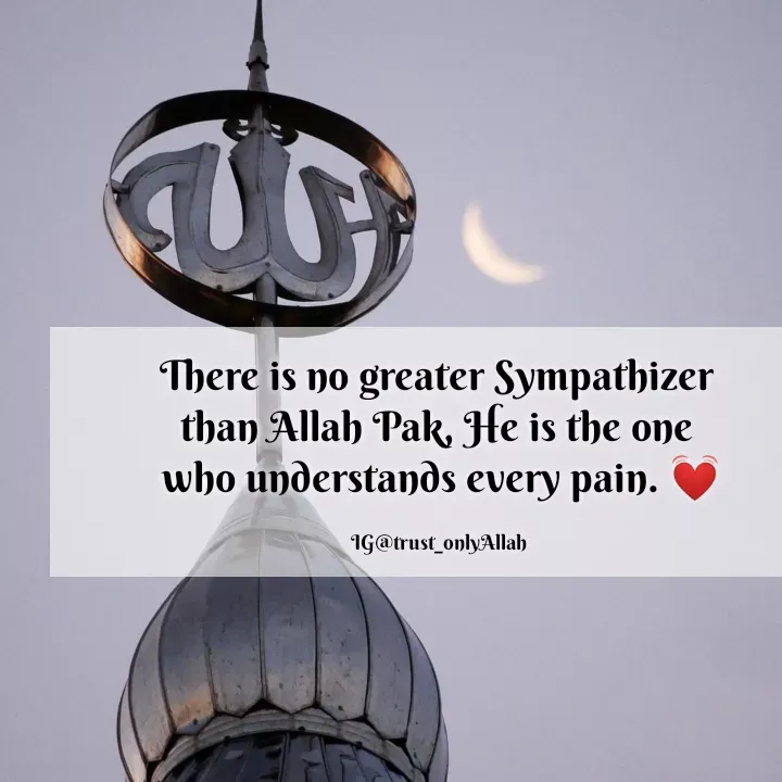 Quote by Yasmin Cyasmin - There is no greater Sympathizer 
than Allah Pak, He is the one 
who understands every pain. 💓

IG@trust_onlyAllah  - Made using Quotes Creator App, Post Maker App