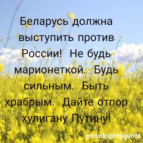 Quote by Diane Simmons - Беларусь должна выступить против России!  Не будь марионеткой.  Будь сильным.  Быть храбрым.  Дайте отпор хулигану Путину! - Made using Quotes Creator App, Post Maker App