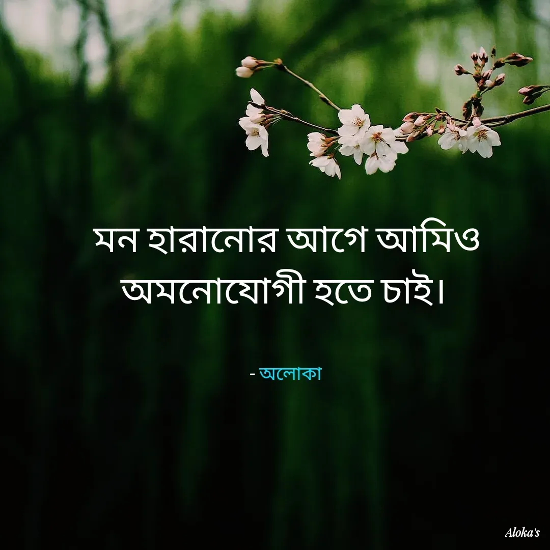 Quote by Aloka Biswas Saha - মন হারানোর আগে আমিও অমনোযোগী হতে চাই। 


- অলোকা  - Made using Quotes Creator App, Post Maker App