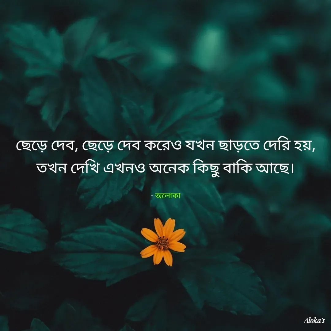 Quote by Aloka Biswas Saha - ছেড়ে দেব, ছেড়ে দেব করেও যখন ছাড়তে দেরি হয়, তখন দেখি এখন‌ও অনেক কিছু বাকি আছে।

- অলোকা - Made using Quotes Creator App, Post Maker App