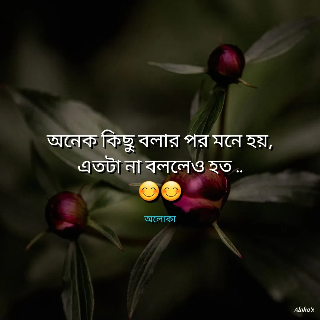 Quote by Aloka Biswas Saha - অনেক কিছু বলার পর মনে হয়,
এতটা না বললেও হত ..
😊😊

অলোকা - Made using Quotes Creator App, Post Maker App