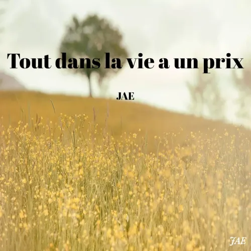 Quote by Jenn A - Tout dans la vie a un prix

JAE - Made using Quotes Creator App, Post Maker App