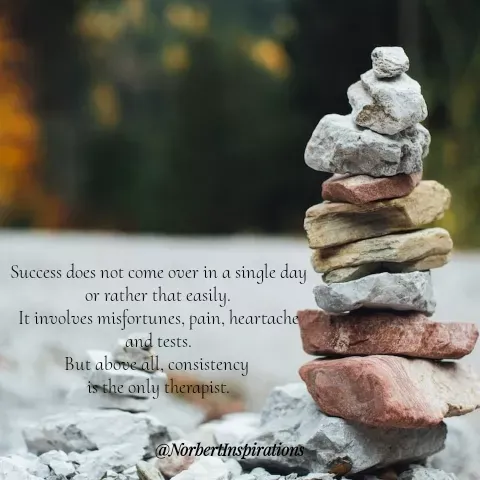 Quote by Norbert Tales - Success does not come over in a single day
or rather that easily.
It involves misfortunes, pain, heartache
and tests.
But above all, consistency 
is the only therapist. - Made using Quotes Creator App, Post Maker App