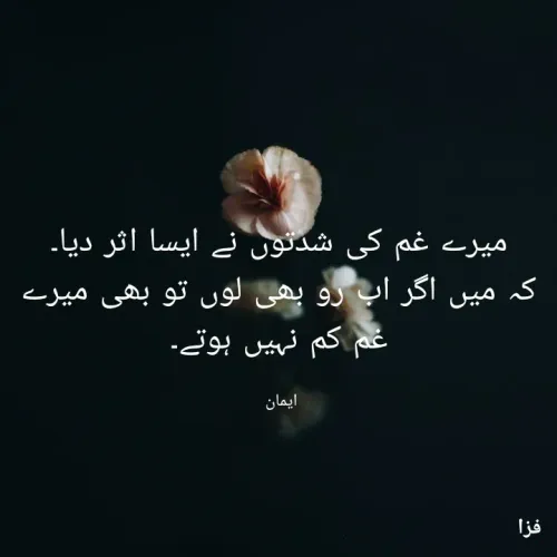 Quote by EemAaN - میرے غم کی شدتوں نے ایسا اثر دیا۔
کہ میں اگر اب رو بھی لوں تو بھی میرے غم کم نہیں ہوتے۔

ایمان  - Made using Quotes Creator App, Post Maker App