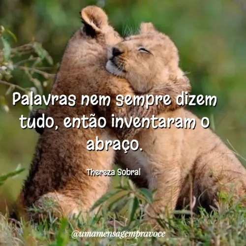 Quote by Thereza Sobral - Palavras nem sempre dizem tudo, então inventaram o abraço.

Thereza Sobral  - Made using Quotes Creator App, Post Maker App