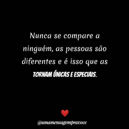 Quote by Thereza Sobral - Nunca se compare a ninguém, as pessoas são diferentes e é isso que as tornam únicas e especiais.


❤️ - Made using Quotes Creator App, Post Maker App