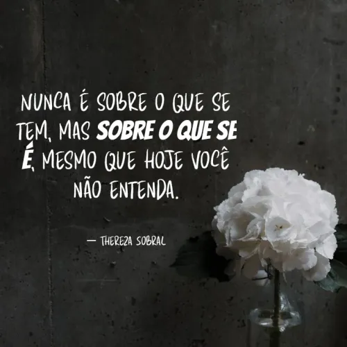 Quote by Thereza Sobral - Nunca é sobre o que se tem, mas sobre o que se é, mesmo que hoje você não entenda.


― Thereza Sobral - Made using Quotes Creator App, Post Maker App