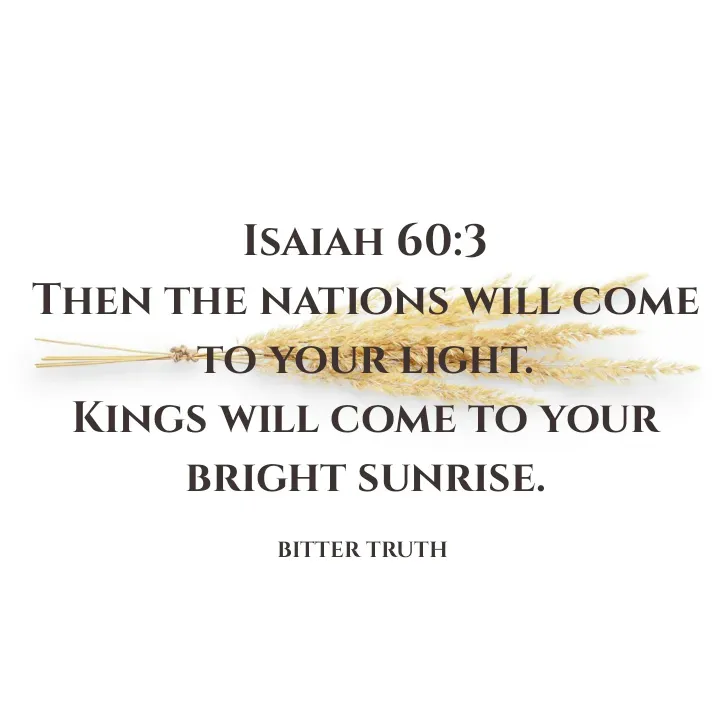 Quote by Saabora Micah - Isaiah 60:3
Then the nations will come to your light.
Kings will come to your bright sunrise.

BITTER TRUTH  - Made using Quotes Creator App, Post Maker App
