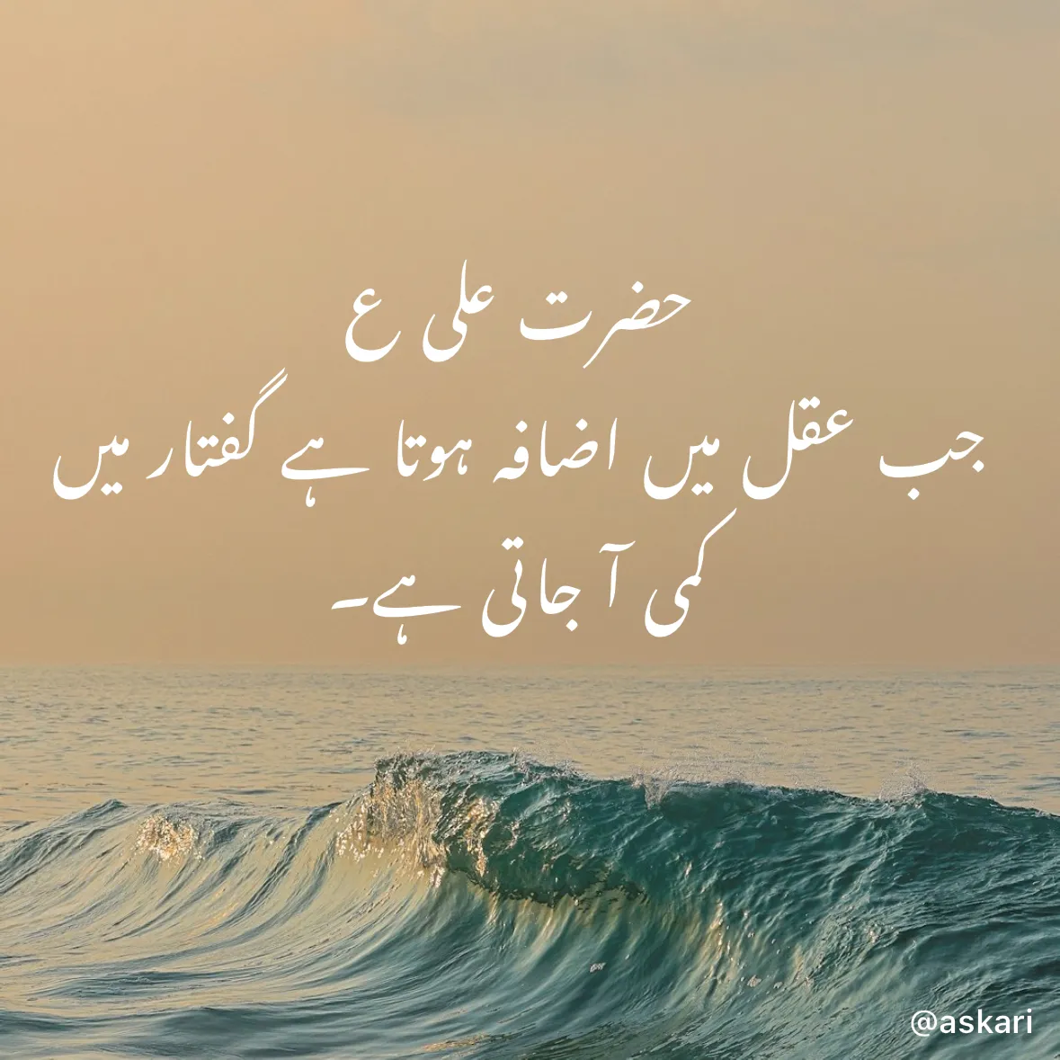 Quote by Naiyer Askari - حضرت علی ع 
 
جب عقل میں اضافہ ہوتا ہے گفتار میں  
 
کمی آ جاتی ہے۔  
  
 - Made using Quotes Creator App, Post Maker App
