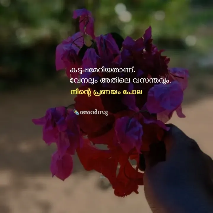 Quote by Ⓩ︎ⓐ︎ⓘ︎ⓝ︎ - കടുപ്പമേറിയതാണ്.
വേനലും അതിലെ വസന്തവും.
നിന്റെ പ്രണയം പോല✒️അൻസു  - Made using Quotes Creator App, Post Maker App