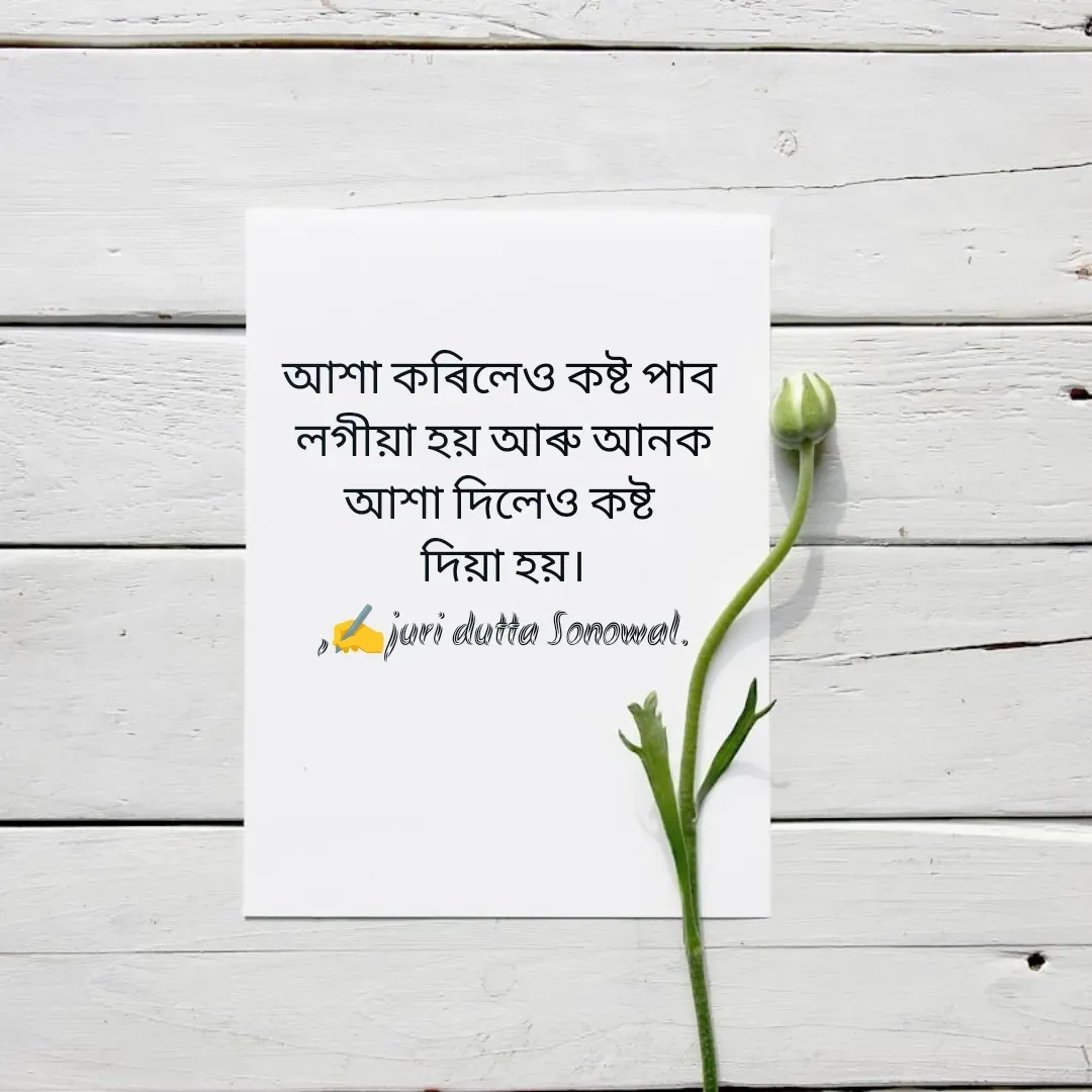 Quote by juri dutta Sonowal - আশা কৰিলেও কষ্ট পাব 
লগীয়া হয় আৰু আনক
আশা দিলেও কষ্ট 
দিয়া হয়।
,✍️juri dutta Sonowal.
 - Made using Quotes Creator App, Post Maker App