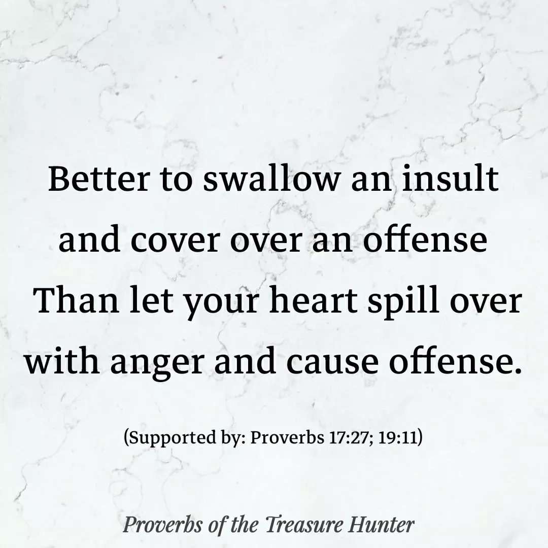 Quote by Joshua Van De Vyver - Better to swallow an insult and cover over an offense
 Than let your heart spill over with anger and cause offense.

(Supported by: Proverbs 17:27; 19:11) - Made using Quotes Creator App, Post Maker App